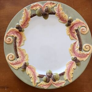 Beautiful 12" Holiday Platter raised leaves and acorn pattern around the edges